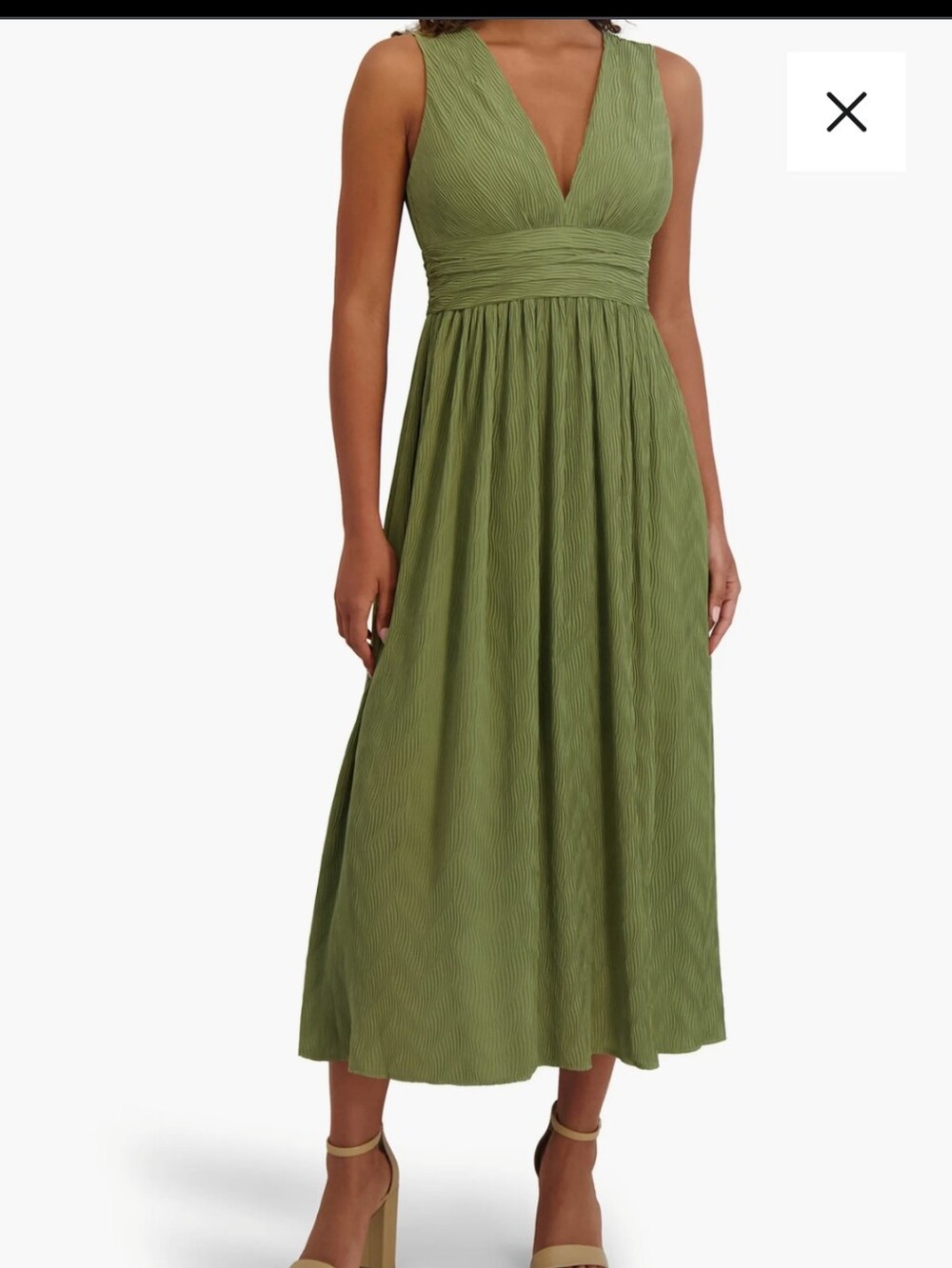 Siena 2X Olive Green Pleated Chiffon V-Neck Midi Dress NWT $158 Modern